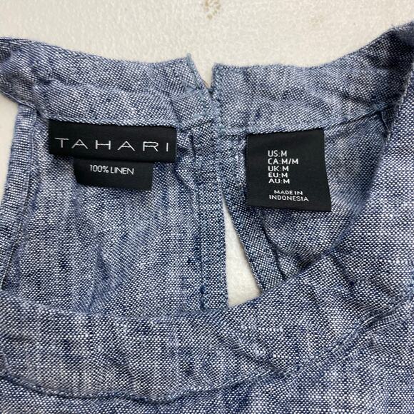 Tahari 100% Linen Chambray Halter Summer Dress Women's Size Medium Preppy - Picture 6 of 11